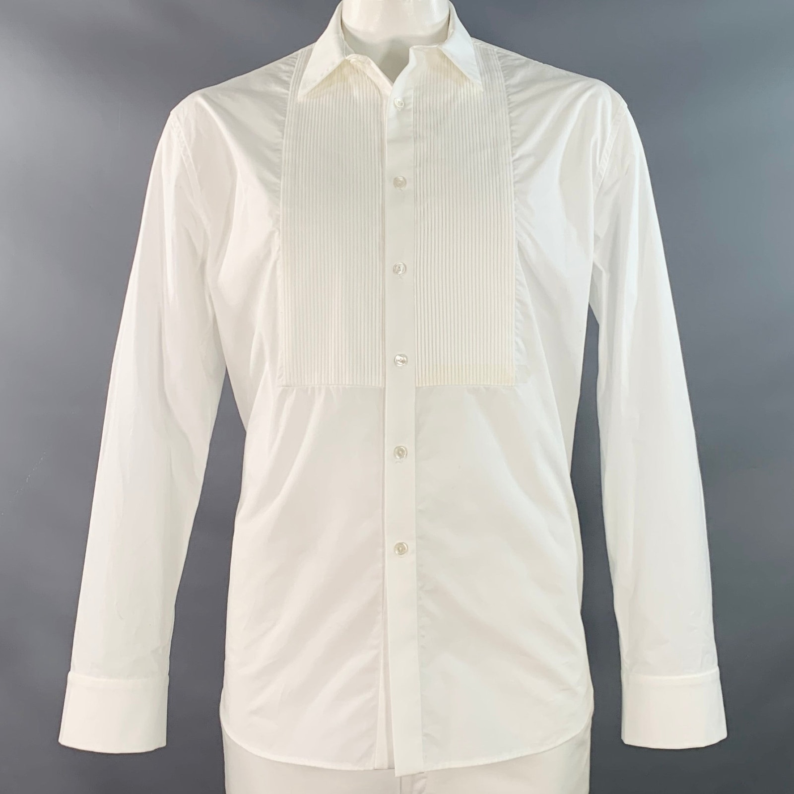 Nili Lotan Size Xl White Cotton Pleated Bib Tuxedo Long Sleeve Shirt